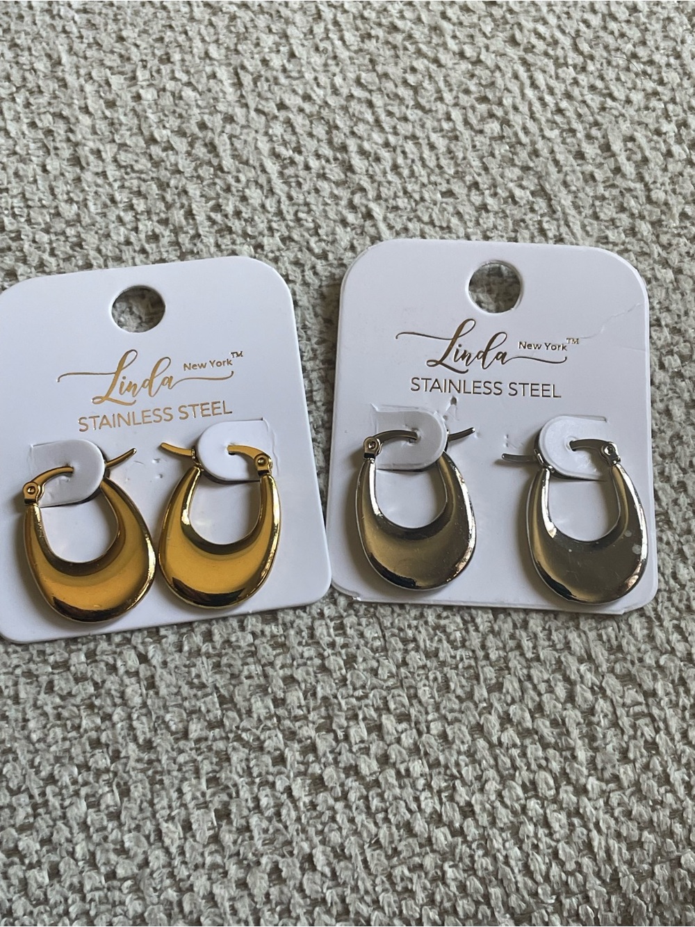 Linda New York Two-Tone Gold and Silver Drop Hoop Earrings